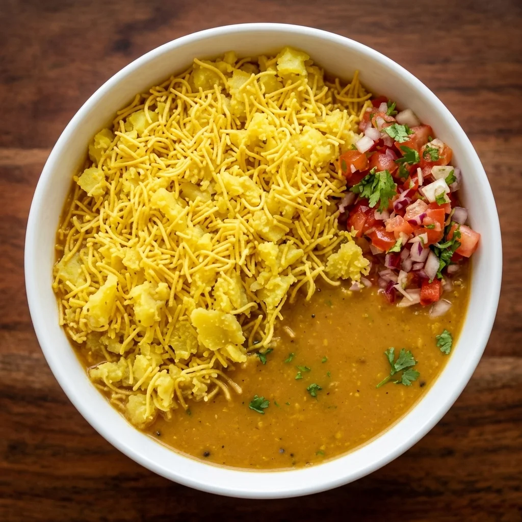 Rasawala Khaman - soft Surti khaman cubes in spicy, tangy gravy at Gujarati Street Food, Calgary