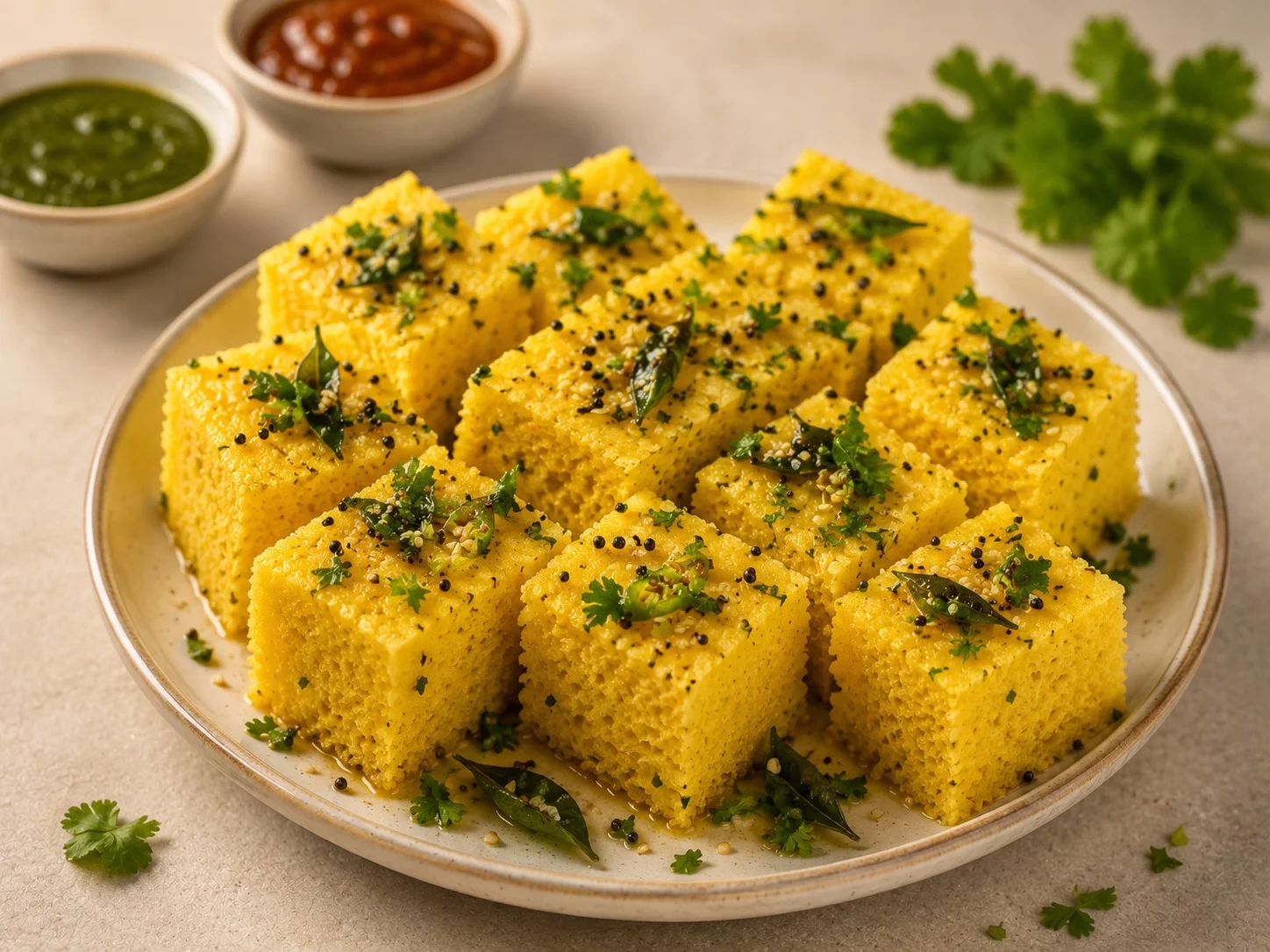Sada Khaman - soft, fluffy steamed chickpea flour cake in Calgary